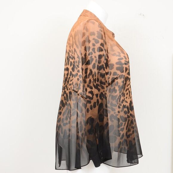 Lane Bryant Leopard Ombre Plus Size 18/20 Sheer Blouse Button Up Long Sleeve - Picture 3 of 8